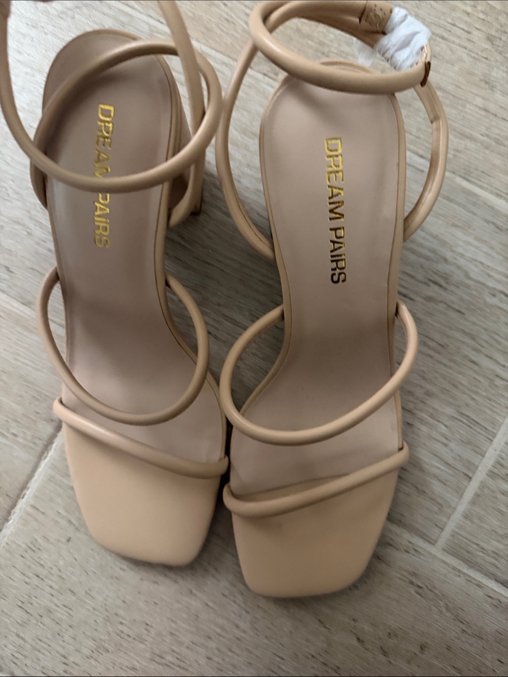 Dream Pairs Beige Strappy Square-Toe Heels